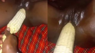 He’s Fucking Her Wet Oily Pussy With Corn