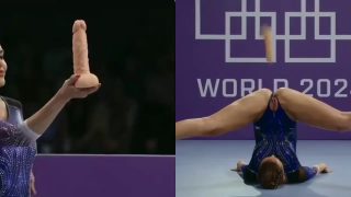 Watch The Way This Olympic Girl Caught A Dildo With Her Pussy