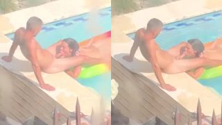 He Relaxes In The Pool While She Sucks His Dick