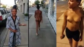 Petite African-American Lady Walks Down The Street Naked