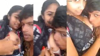 Indian Tamil Girl Breast Feeding Her Boyfriend As He Sucks Her Boobs