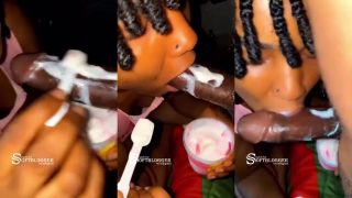 Ice Cream Solution!! She Sucks The Ice Cream Off His Dick As She Gives Him Blowjob
