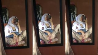 Indonesian Girl In White Hijab Flaunts Her Pussy And Rubs It In Mirror Selfie Video