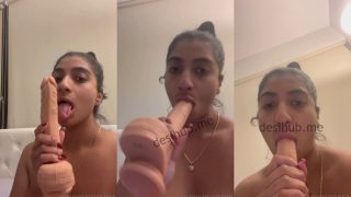 Indian Girl Playing With Her Dildo As She Sucks It