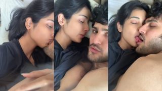 Indian Girlfriend’s Boobs Out As Her And Her Boyfriend Kisses On The Bed