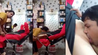 Indian Barber Eating His Girlfriend’s Pussy In His Saloon