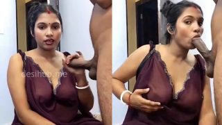 Very Horny Desi Wife In See Through Dress Sucking Her Husband’s Dick