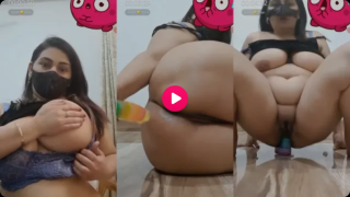 Chubby Indian Lady Entertaining Her Audience On Live Stream, Flaunting Her Big Soft Boobs, Fucks Her Pussy With A Dildo, And Rides On It