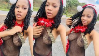 Mzansi South African Model “Azanian Doll” Flaunting Her Boobs In See Through Dress Outdoor