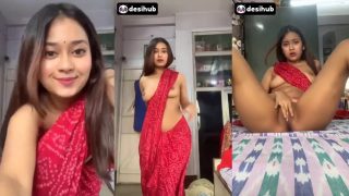 Hot Indian Lady In Red Saree Strips, Teases, Flaunts Her Boobs, Pussy, And Also Rubs Her Pussy